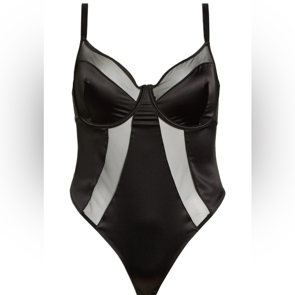 Oh La La Cheri Paris Black Royale Satin & Mesh Underwire Thong Teddy Lingerie 2X